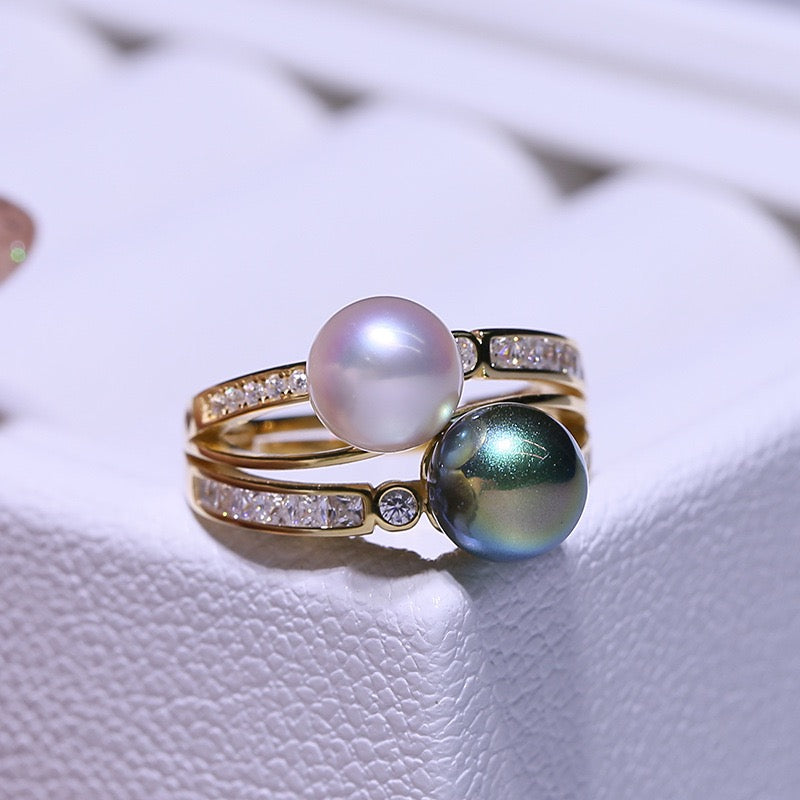 9-10mm Tahitian Black Pearl & Freshwater Pearl Ring