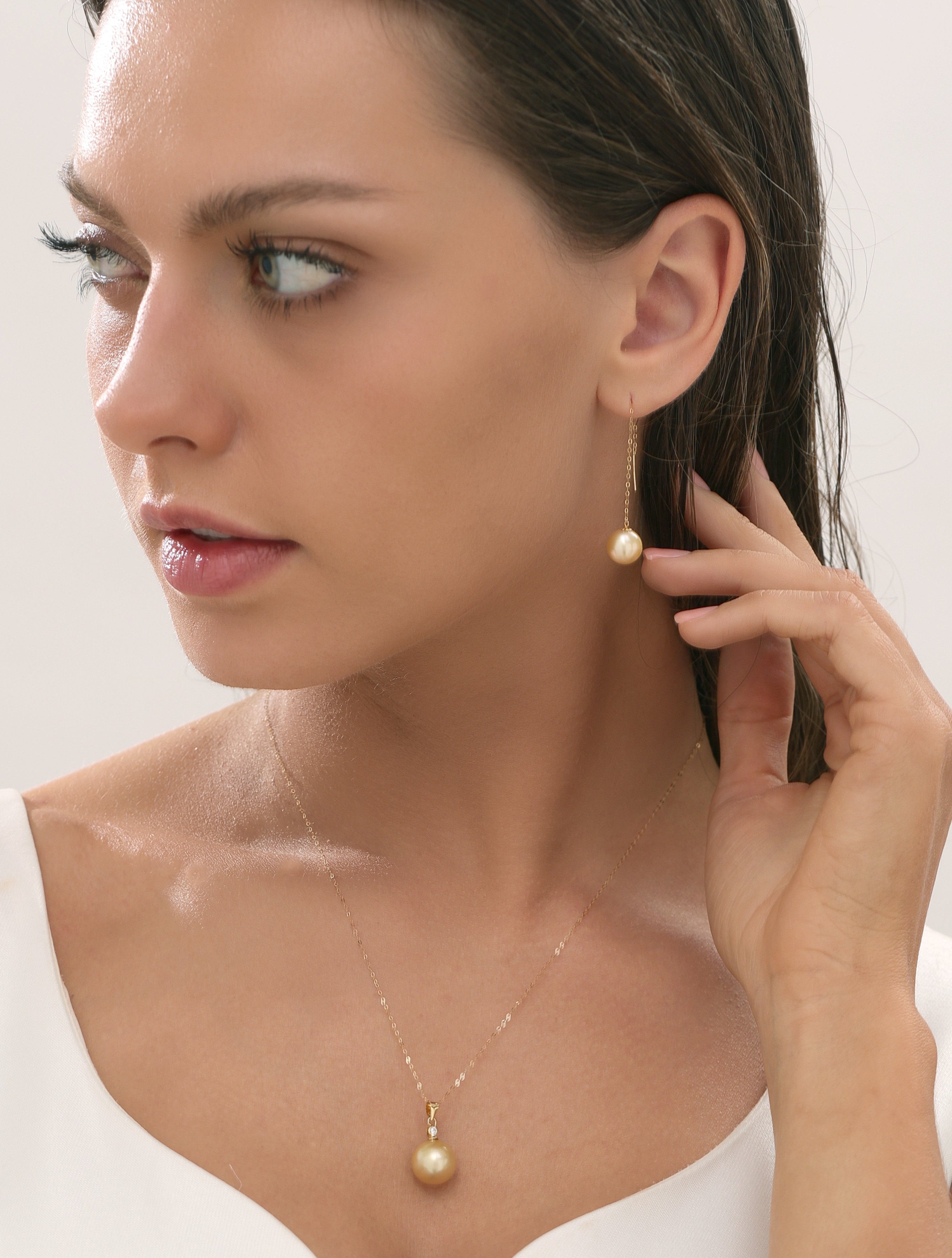 South Sea Golden Pearl Drop Ear Threaders