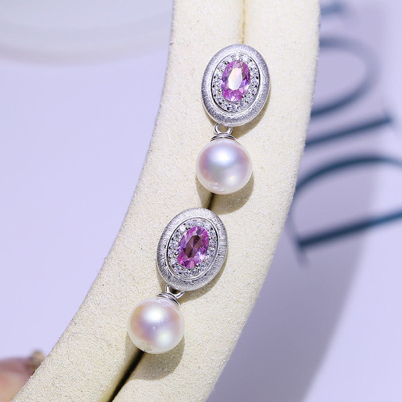 10-11mm Pink Cubic Zirconia Edison Pearl Earrings