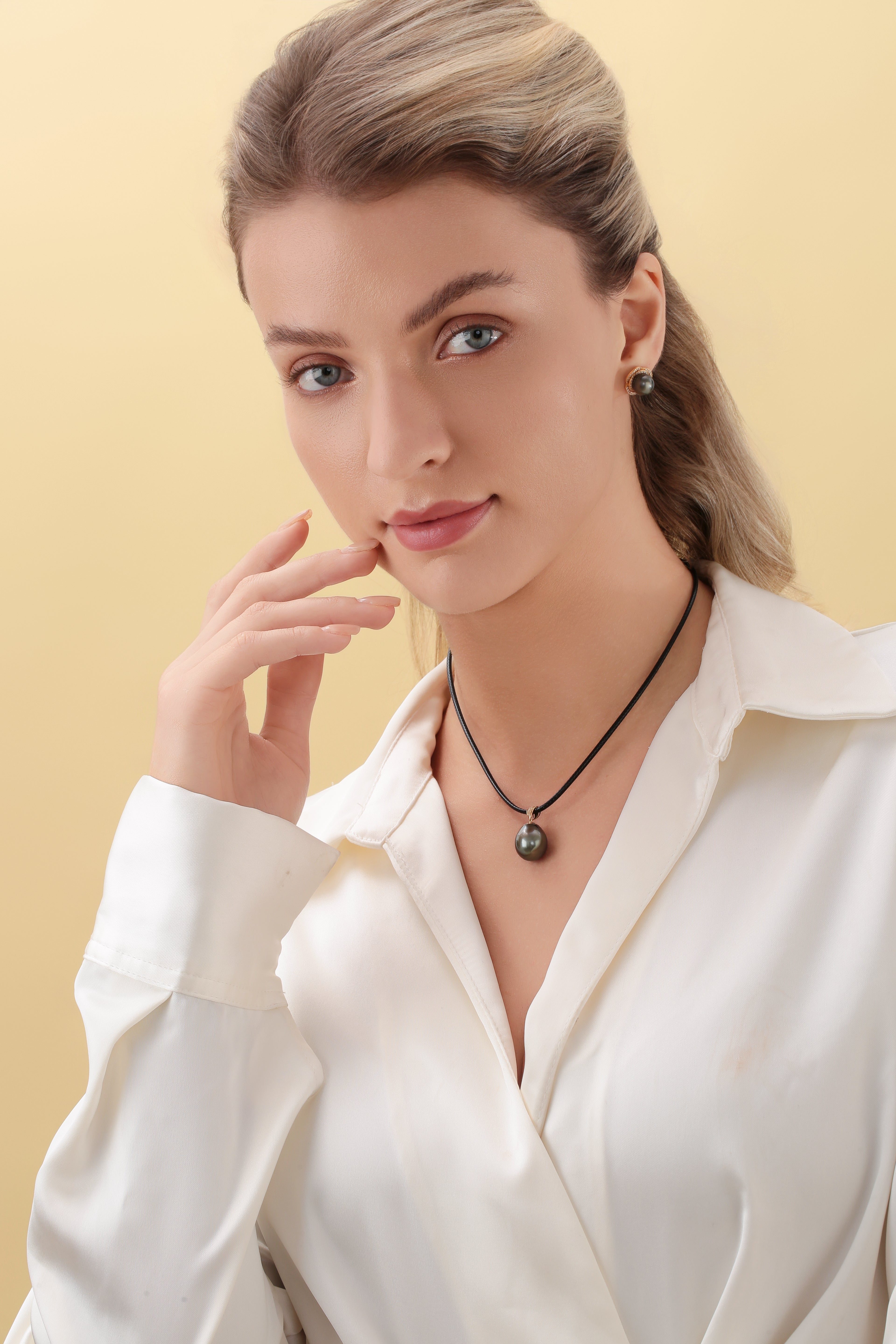 Large Tahitian Pearl Pendant on Leather Cord Necklace