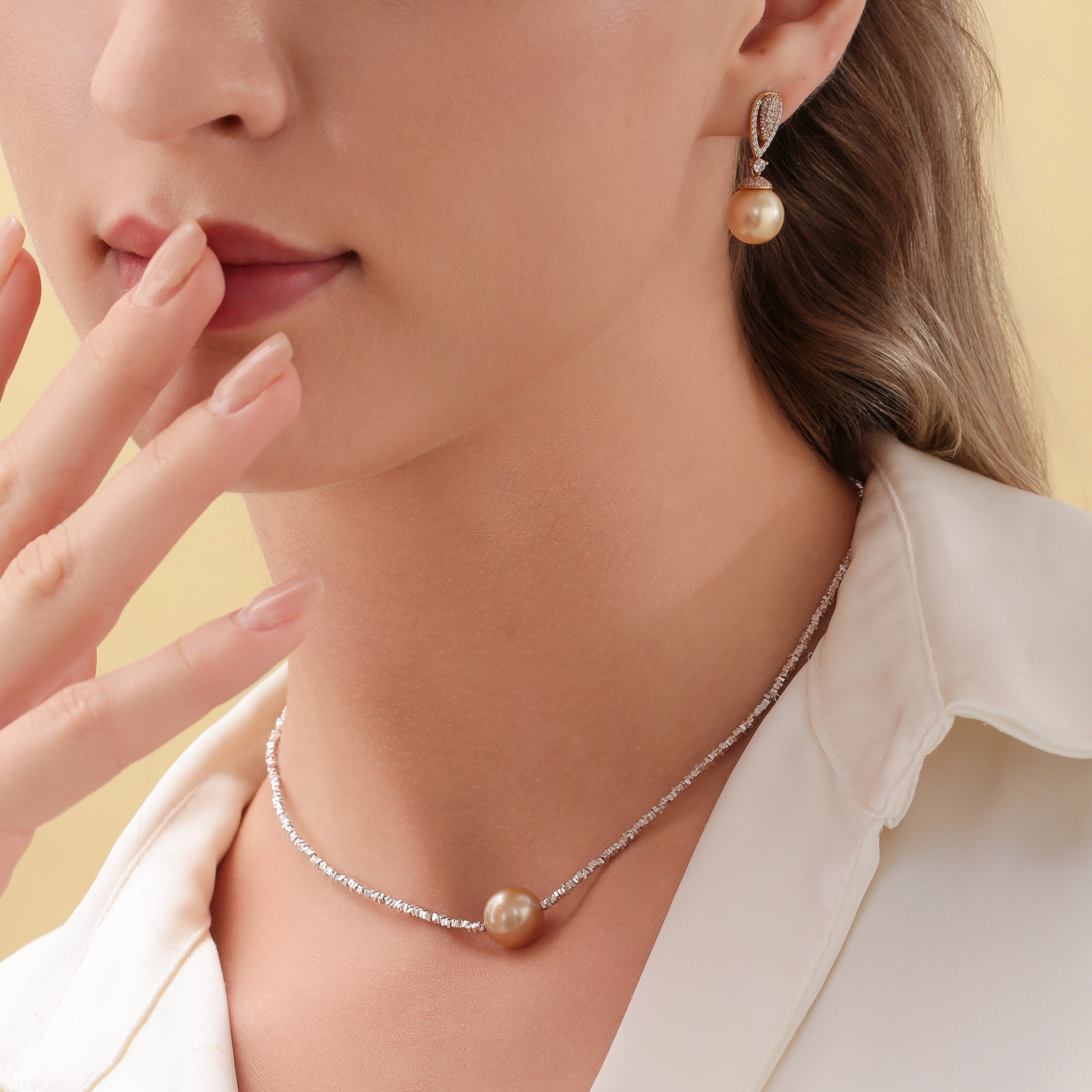 Golden South Sea Pearl & CZ Earrings