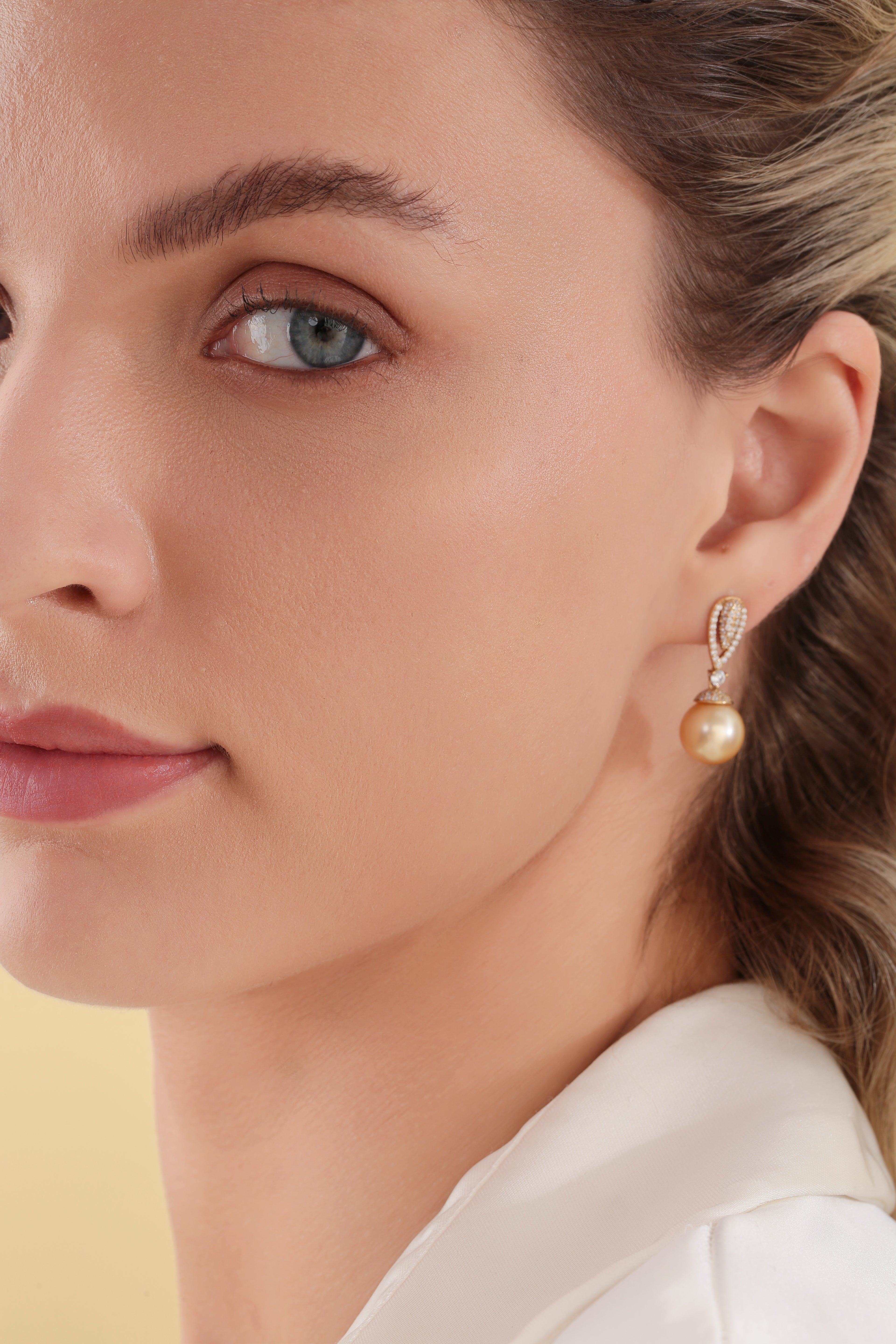 Golden South Sea Pearl & CZ Earrings