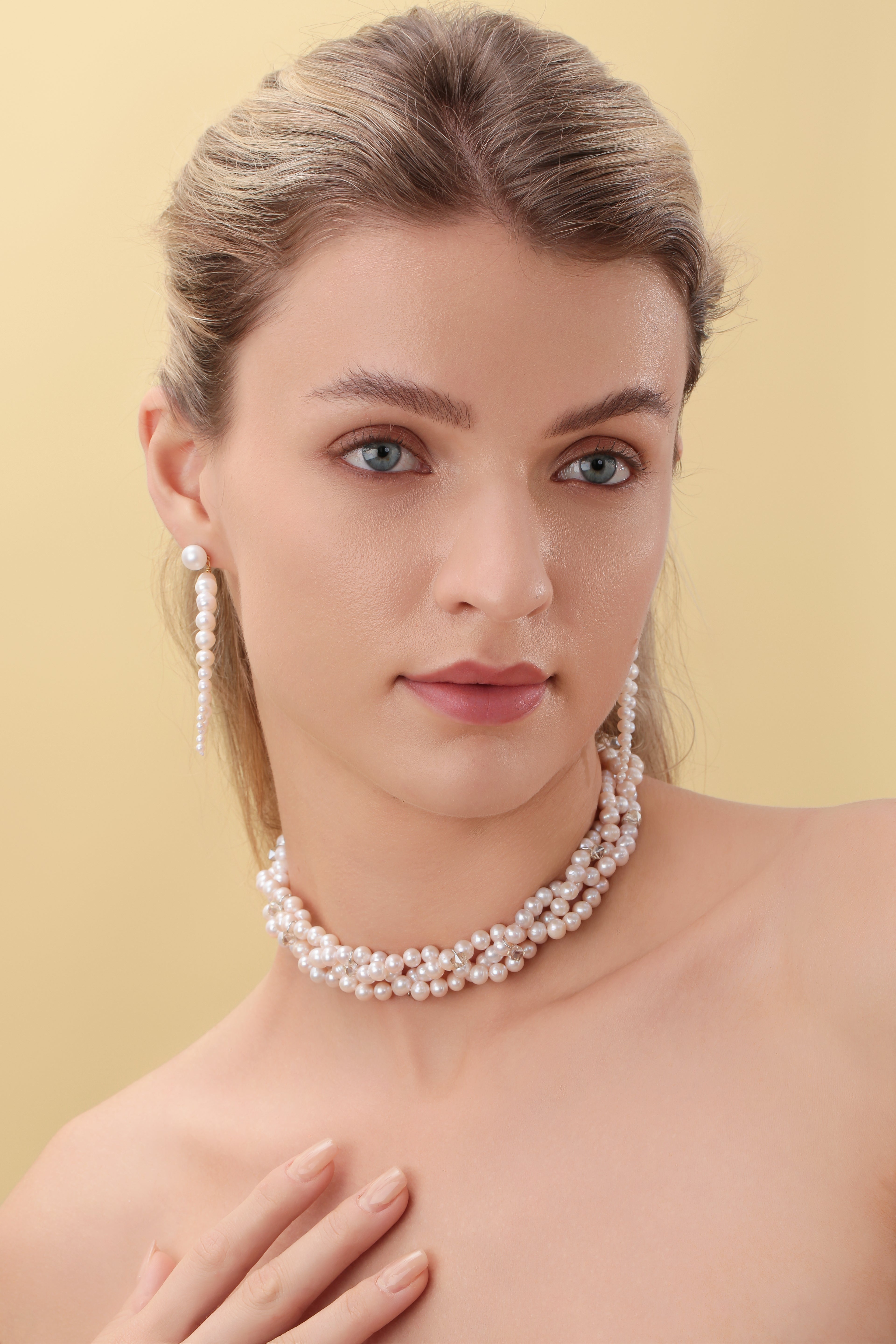 Triple-Layer Handcrafted Pearl Crystal Necklace