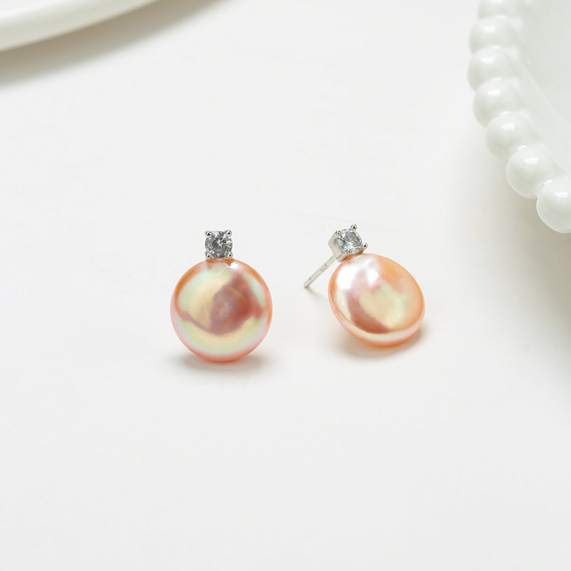 Sasha Pink Coin Baroque Pearl Stud Earrings