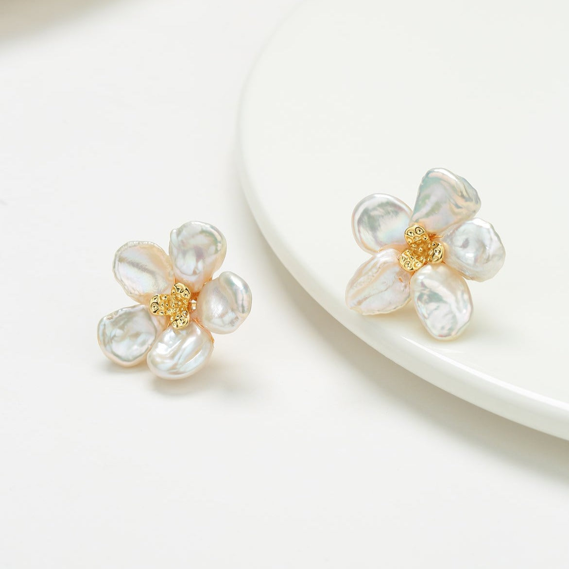 Keshi Pearl Flower Petal Earrings and Ring (Purchase Individually)