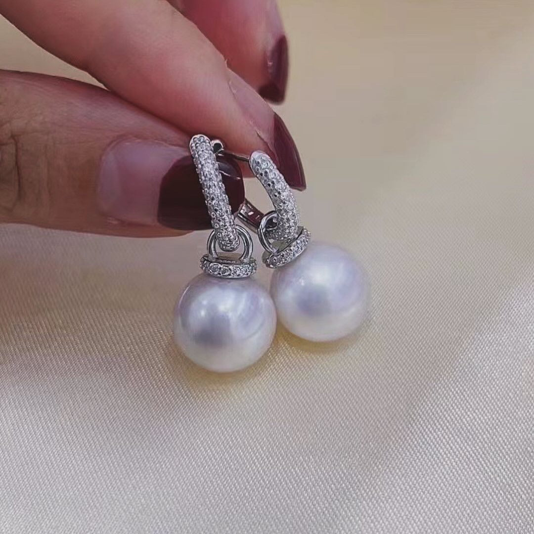 11-12mm Freshwater Pearl & Kate CZ Hoop Earrings