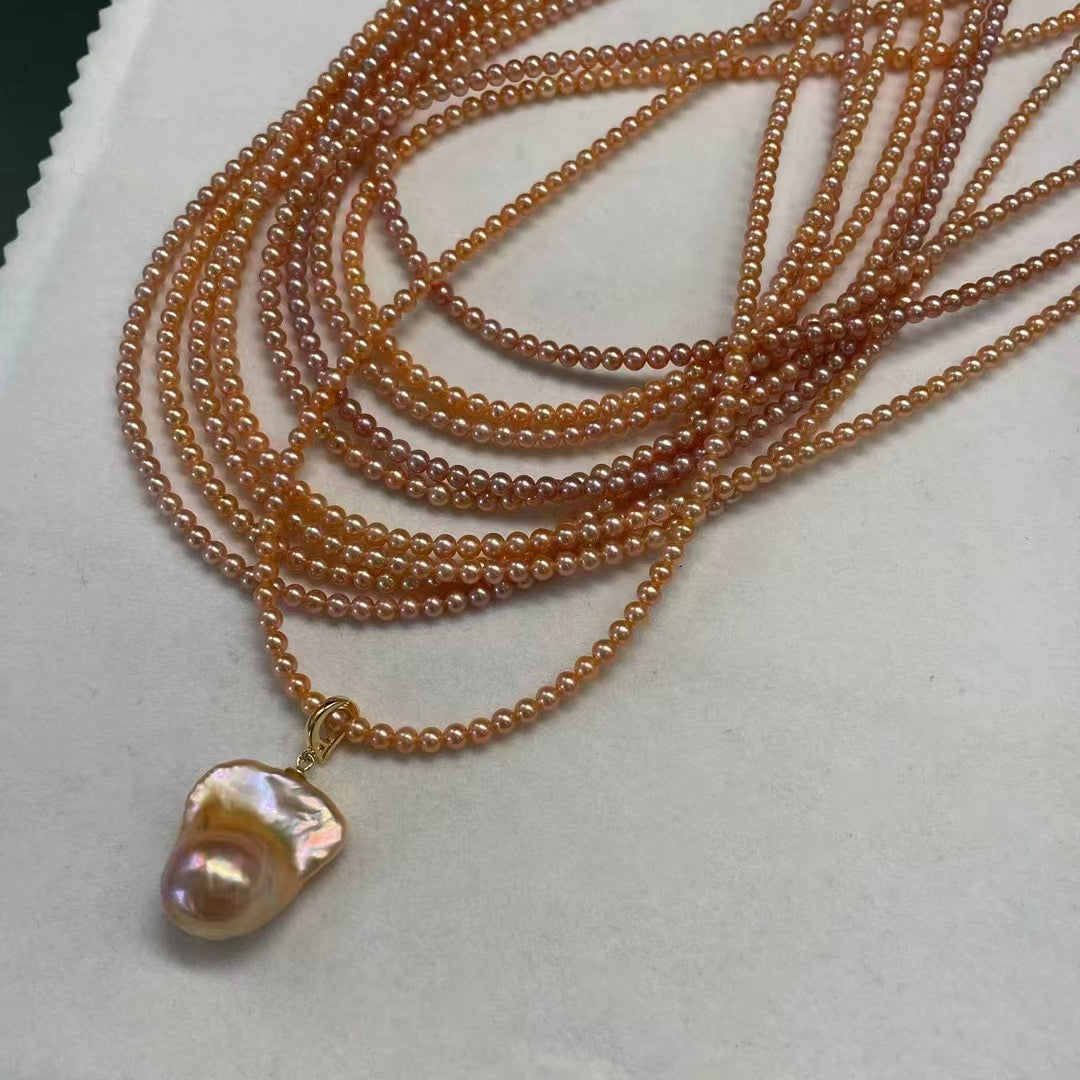 3-4mm Pink Rice Beads Baroque Pearl Pendant