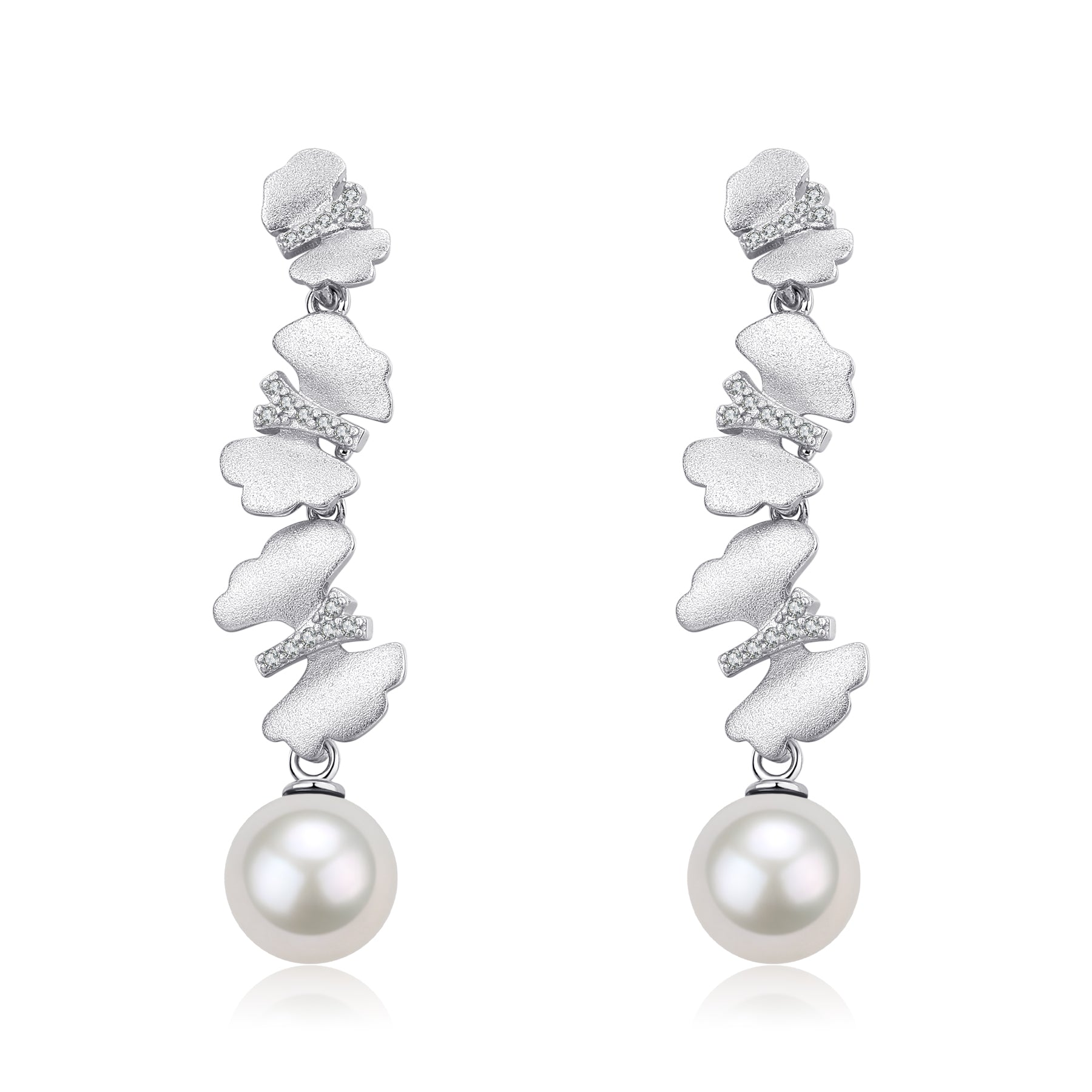 11-12mm Freshwater Pearl & Dancing Butterfly Earrings