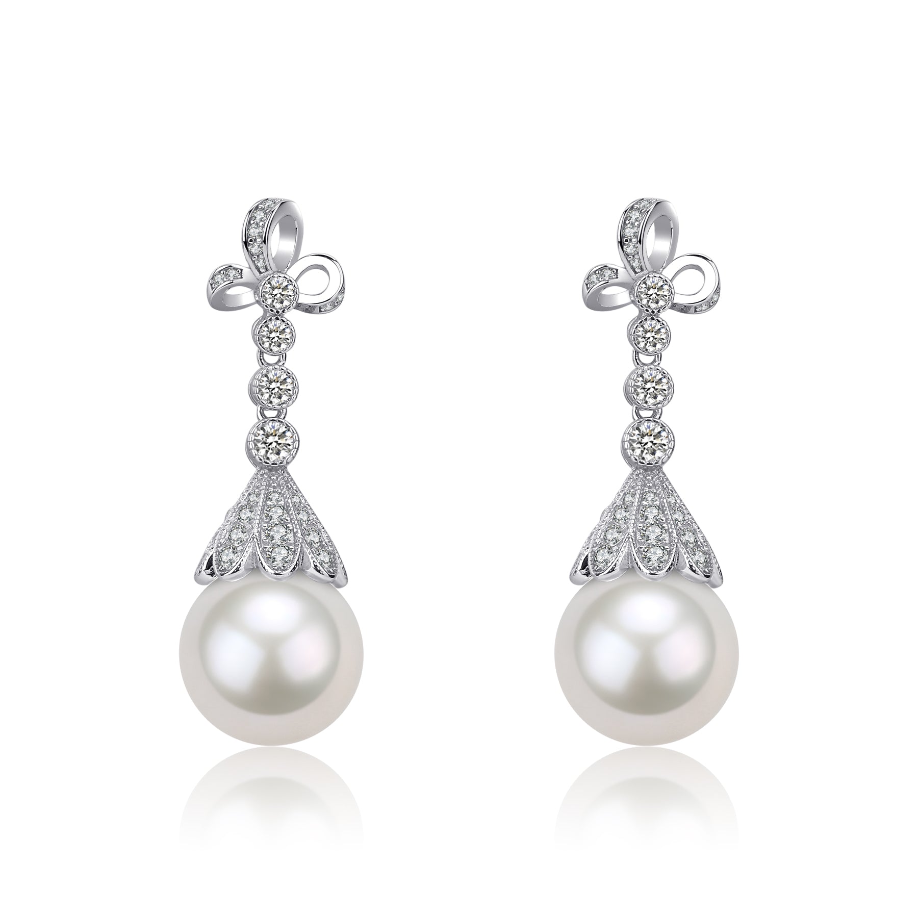 12-13mm Freshwater Pearl & Vintage Bowknot Drop Earrings