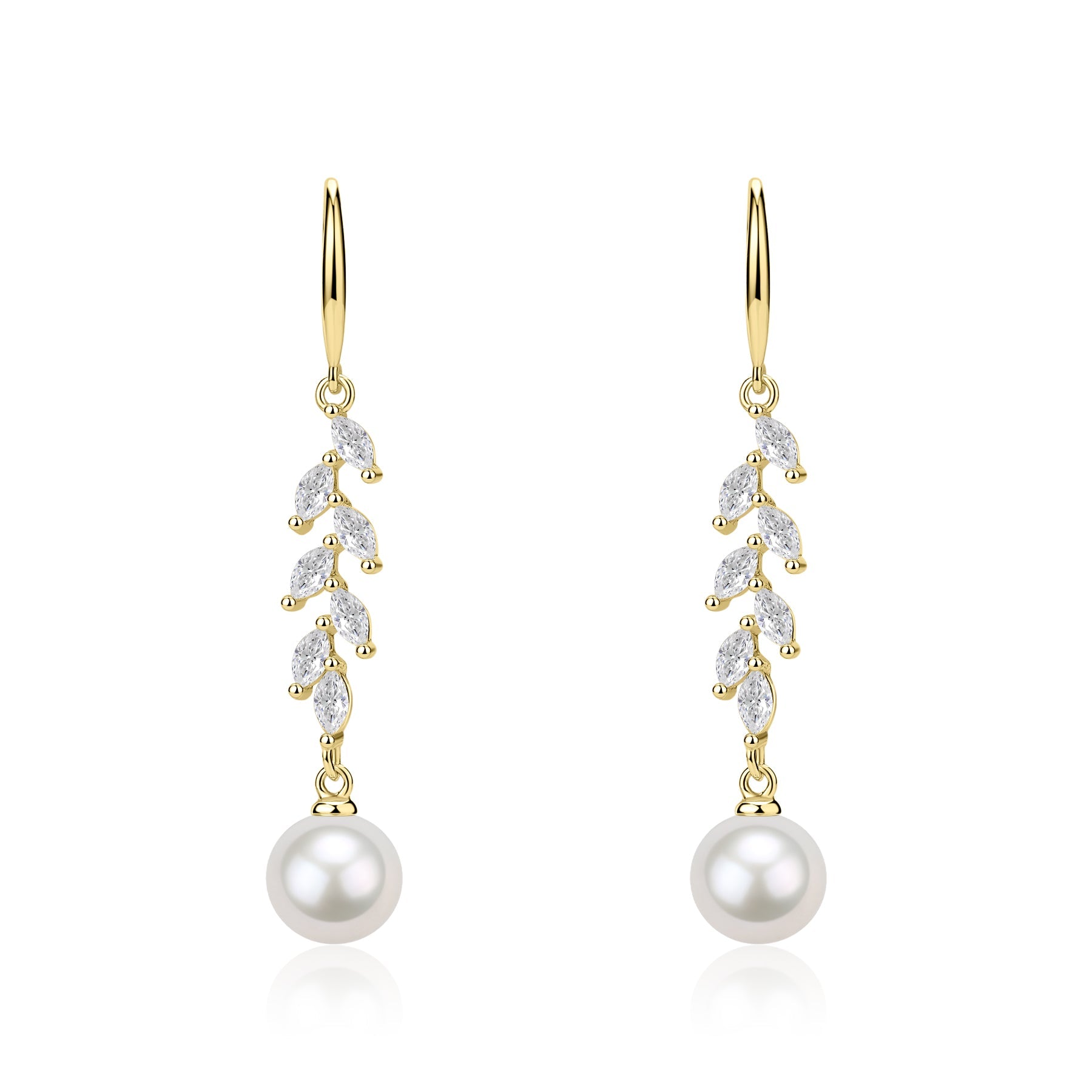 8-9mm Freshwater Pearl & Long Leaf Cubic Zirconia Earrings
