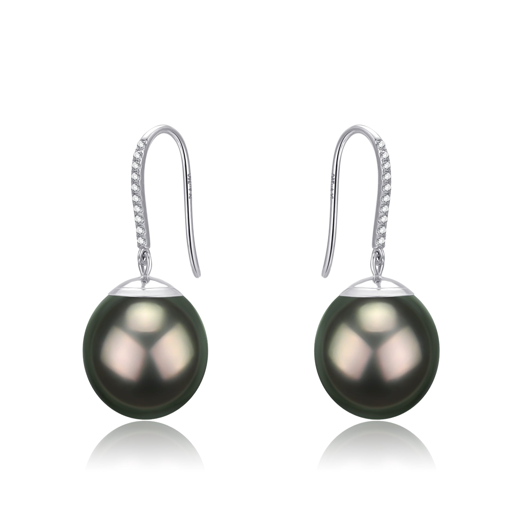 11-12 mm Tahitian Drop Pearl Earrings -18K White Gold