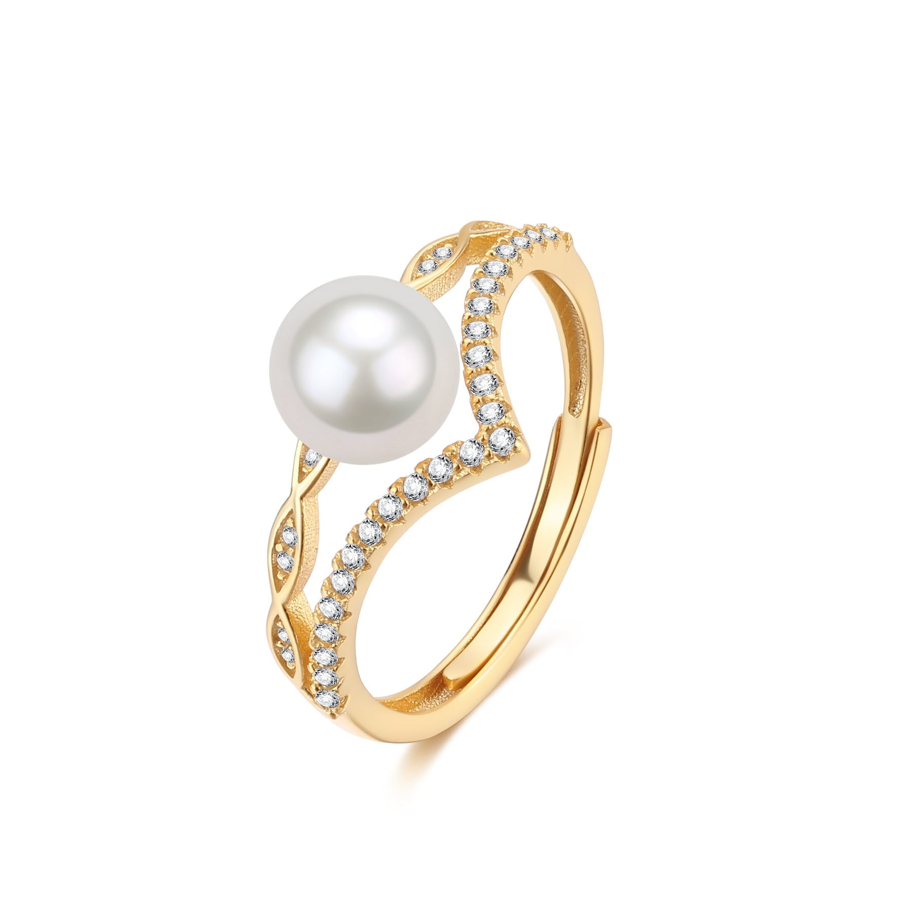 6-7mm Freshwater Pearl & Crown CZ Ring