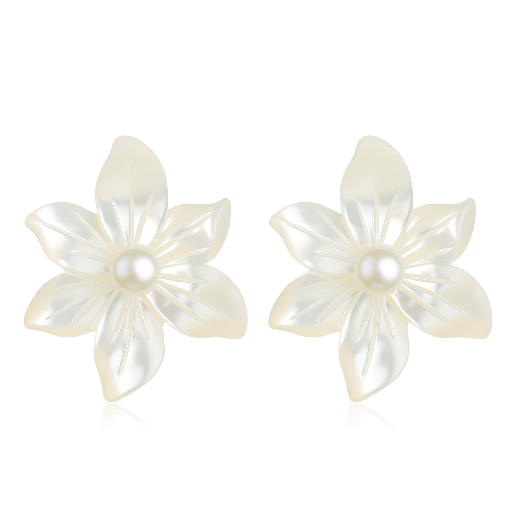Freshwater Pearl Mother of Pearl White Orchid Earrings