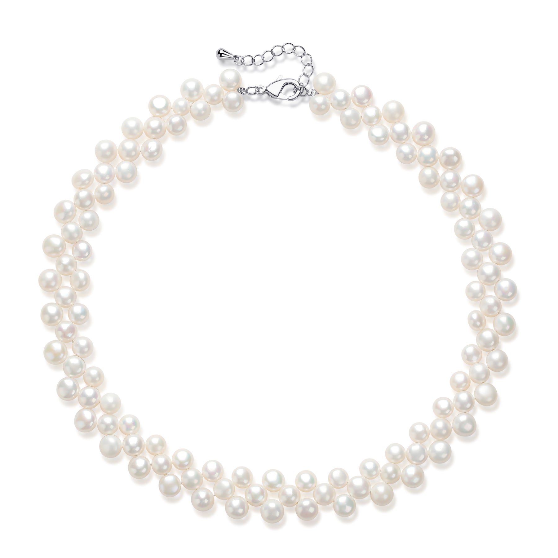 White Triple-Layer Button Pearl Strand Necklace