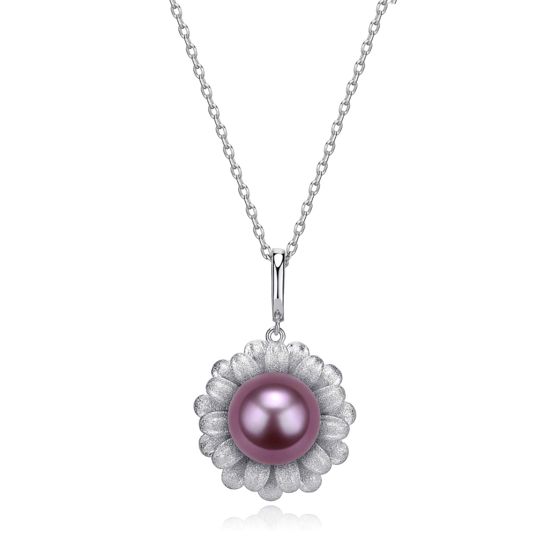 11-12mm Purple Freshwater Pearl Daisy Pendant Necklace