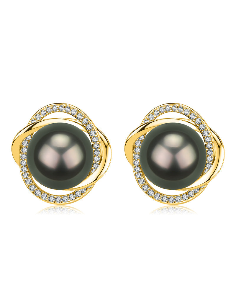 10-11mm Tahitian Pearl & Venus  Earrings