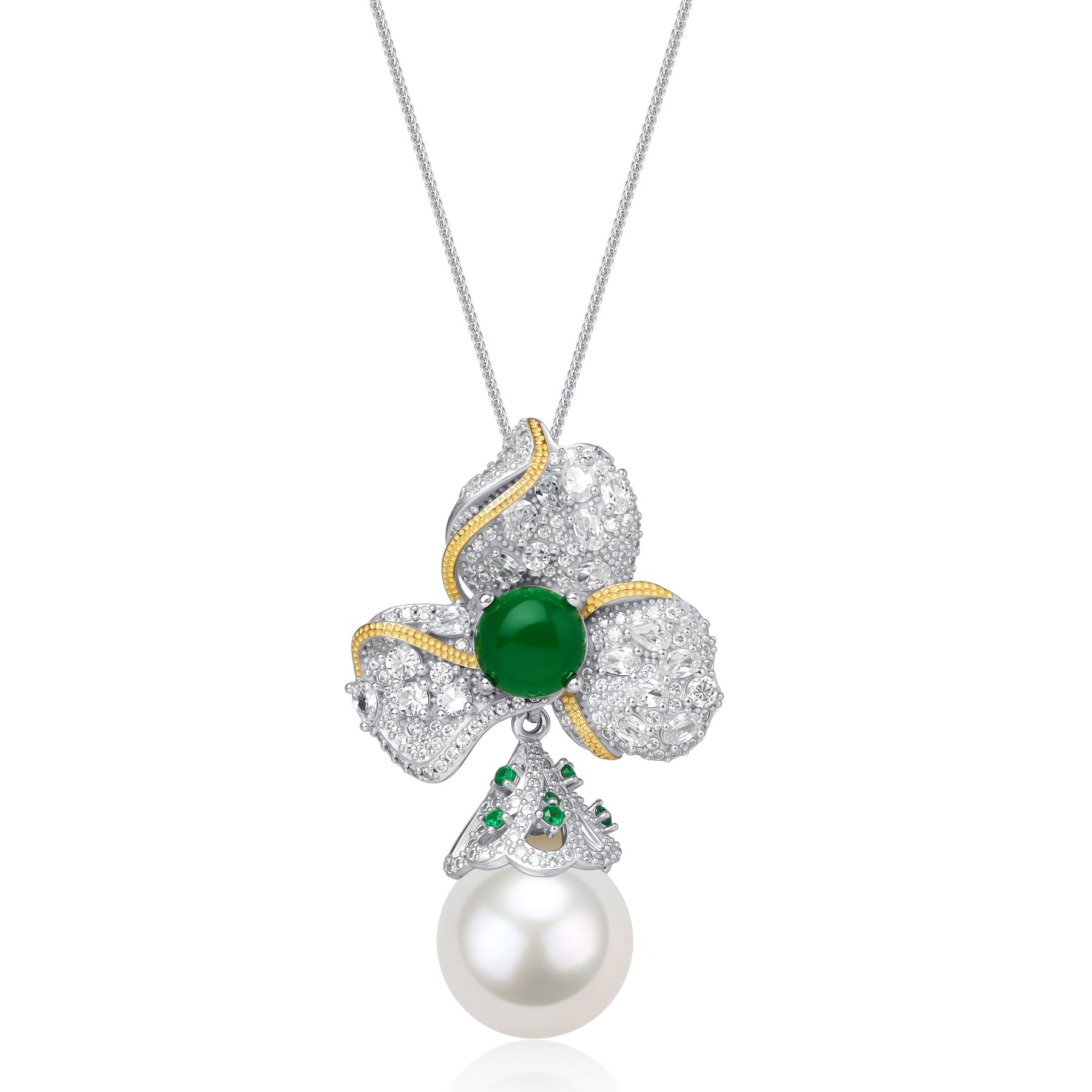 Green Gem Zirconia Floral Peal Pendant