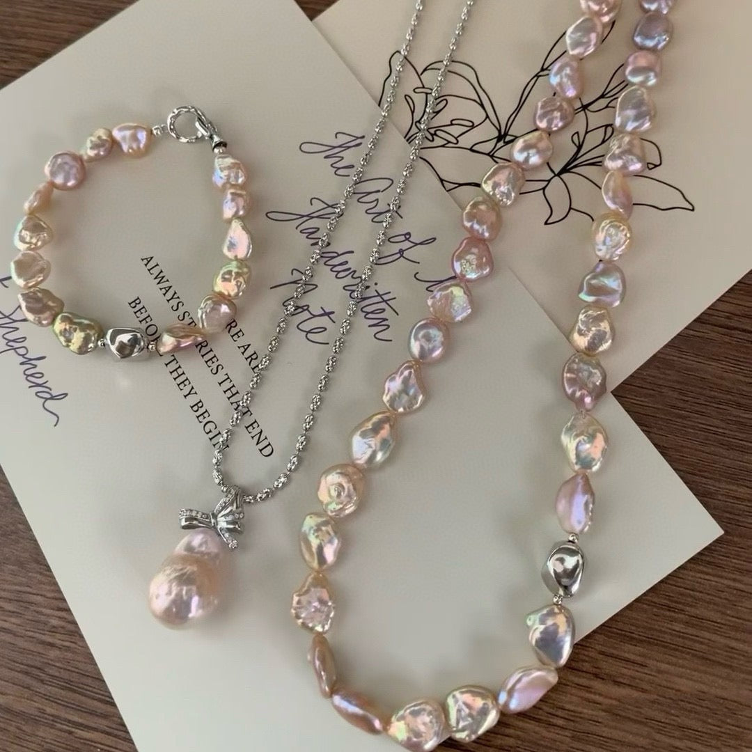 Baroque Keshi Pearl Floral Petal Set in Iridescent Pink-Purple