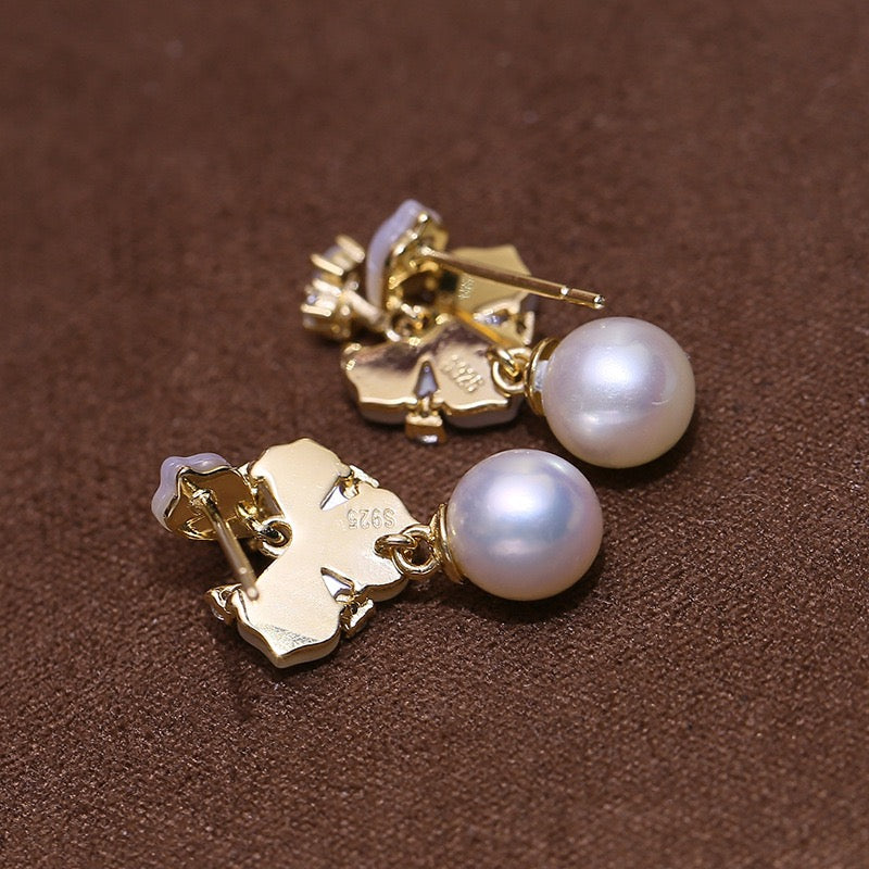 8-9mm Mother Of Pearls Floral Pearl Earrings