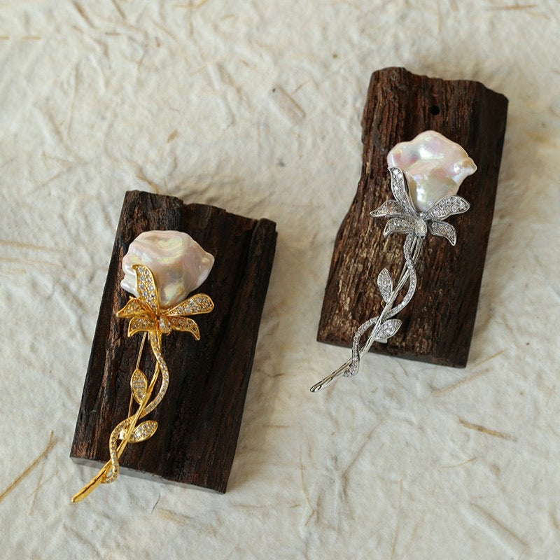 Rose Baroque Pearl Brooch
