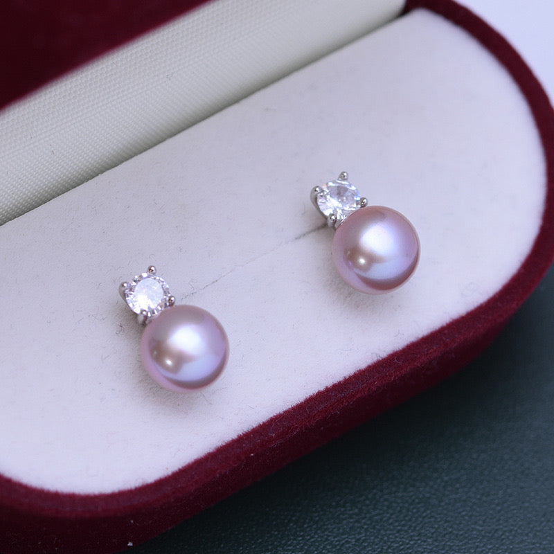 Sasha Button Freshwater Pearl Stud Earrings Different Colors