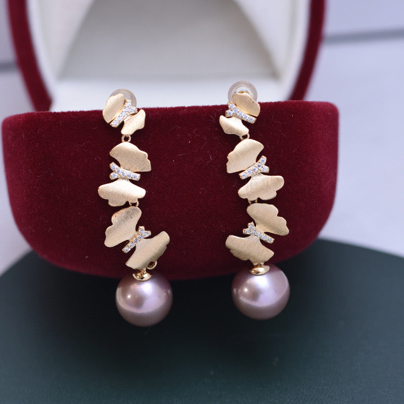 11-12mm Freshwater Pearl & Dancing Butterfly Earrings