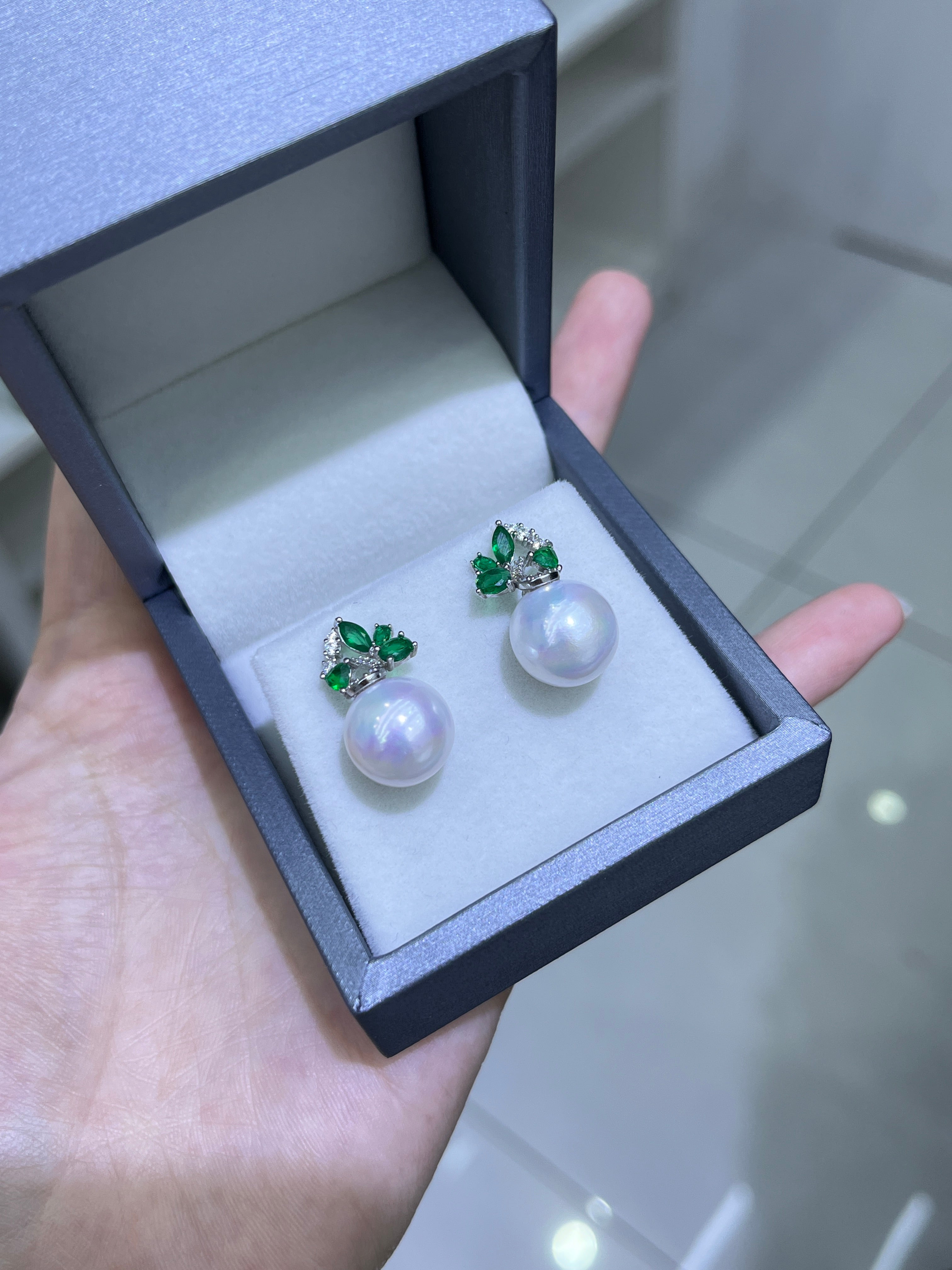 12-13mm Green Zirconia Pearl Earrings