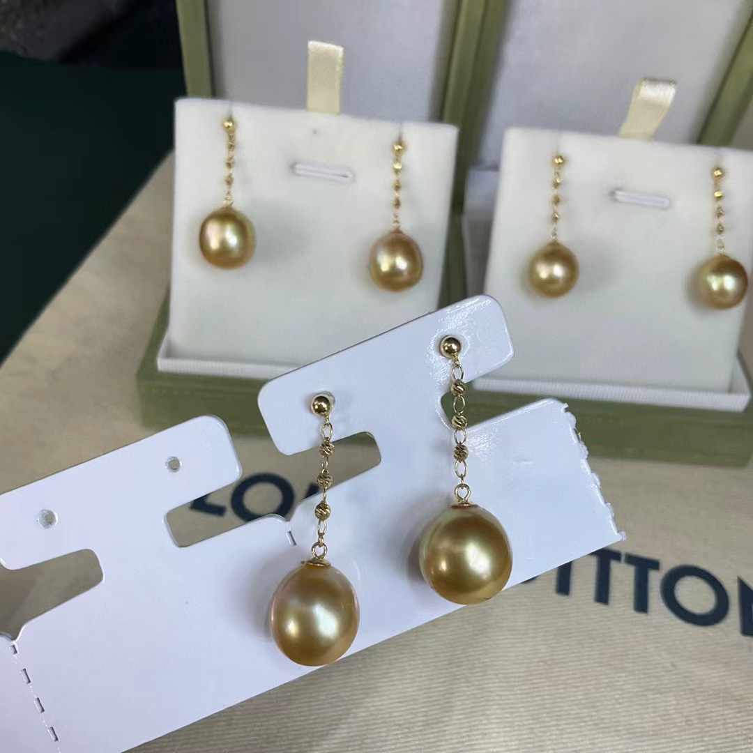 11-12mm 18K Gold Golden South Sea Pearl & Opaline Earrings