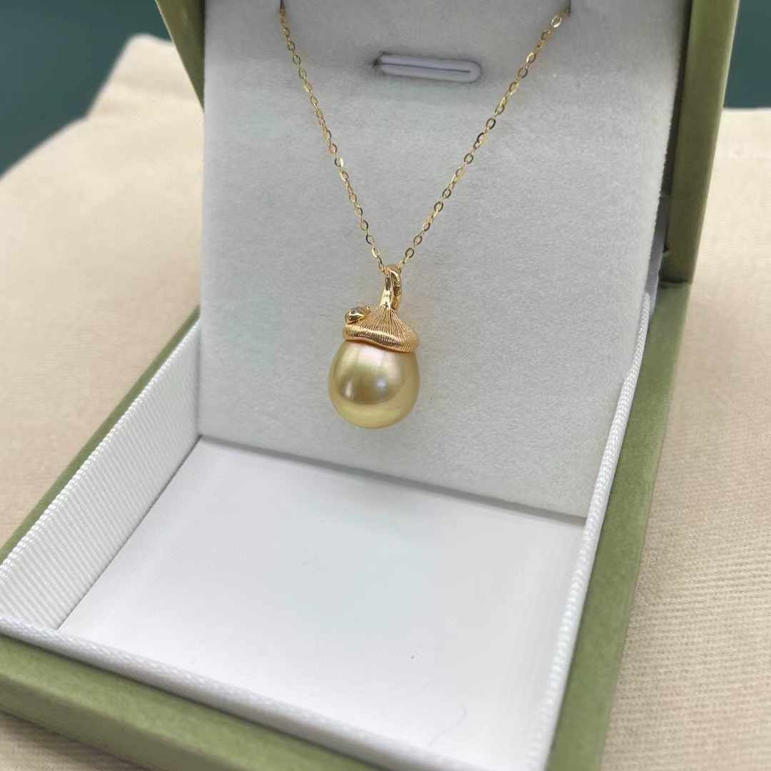 11-13mm Golden South Sea Pearl & Pinecone Pendant