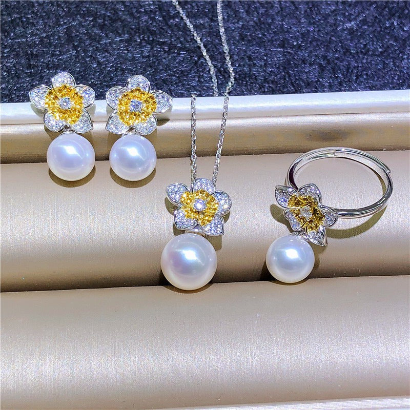Flower Freshwater Pearl Earrings,Necklace,Set