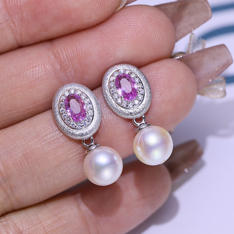 10-11mm Pink Cubic Zirconia Edison Pearl Earrings