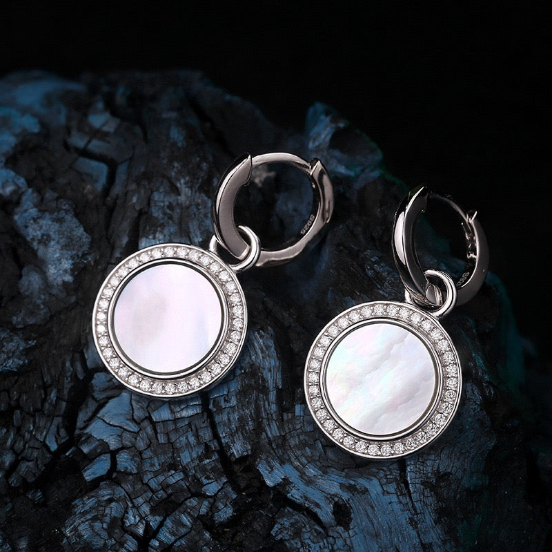 Mother of Pearl Drop Earrings with Zircon Accents