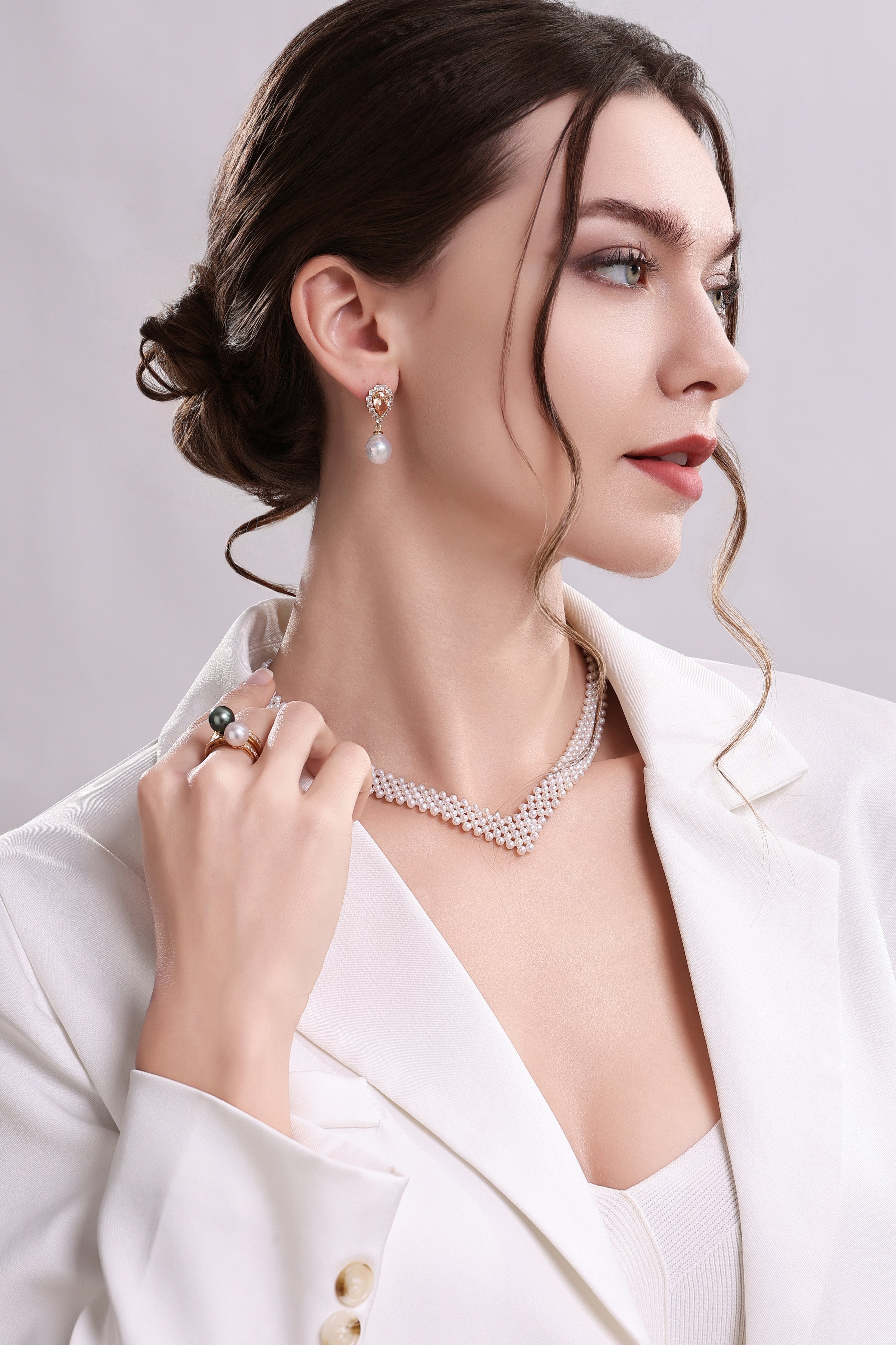 2-3mm Freshwater Pearl Multi-Layered V Shape Necklace