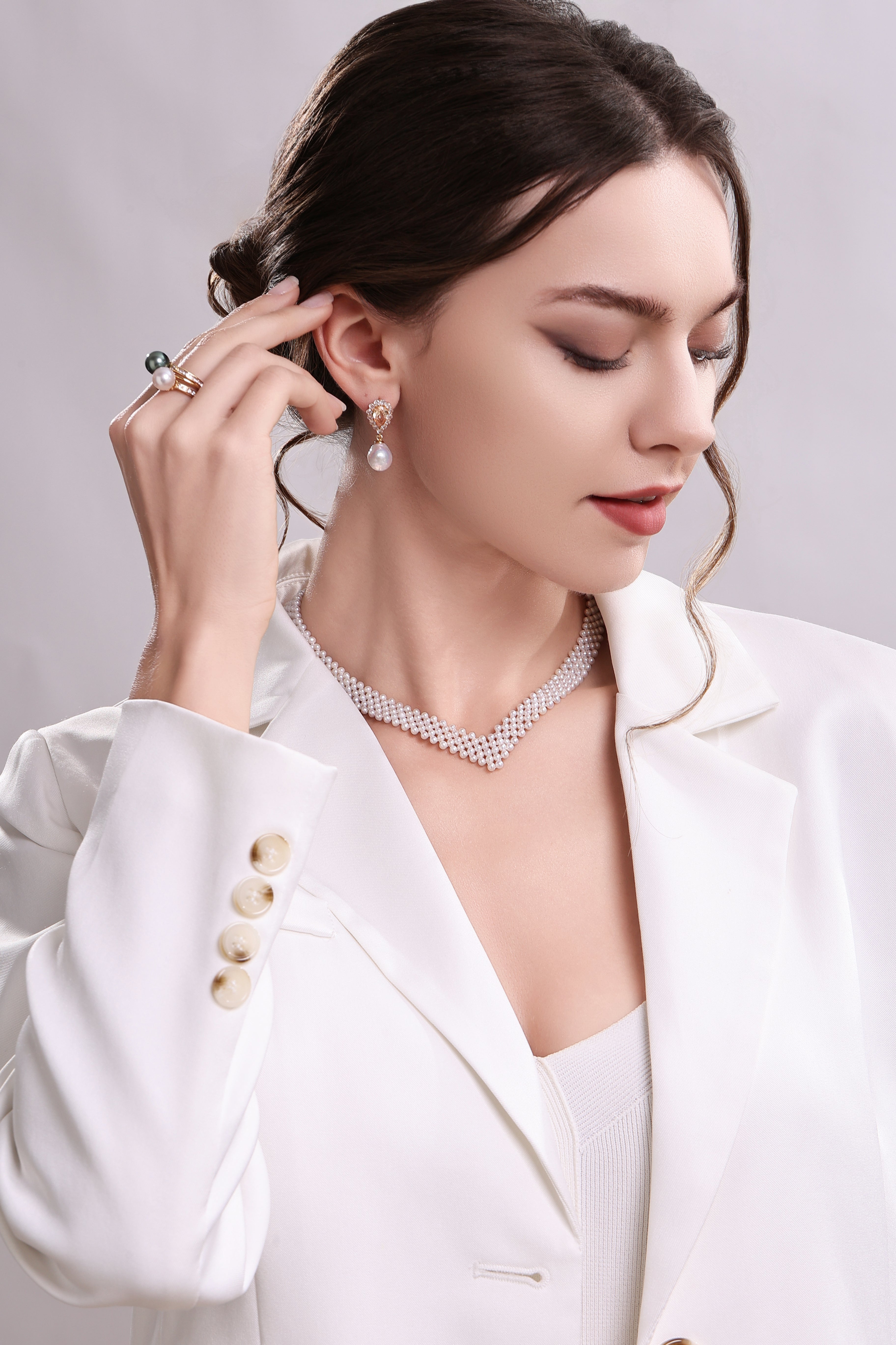 2-3mm Freshwater Pearl Multi-Layered V Shape Necklace