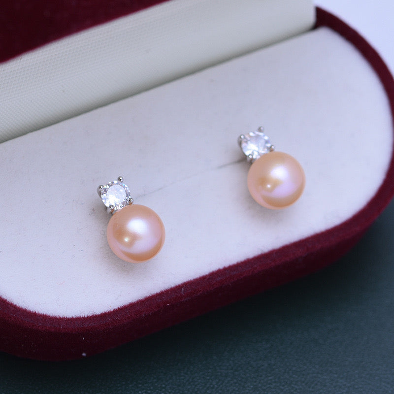 Sasha Button Freshwater Pearl Stud Earrings Different Colors