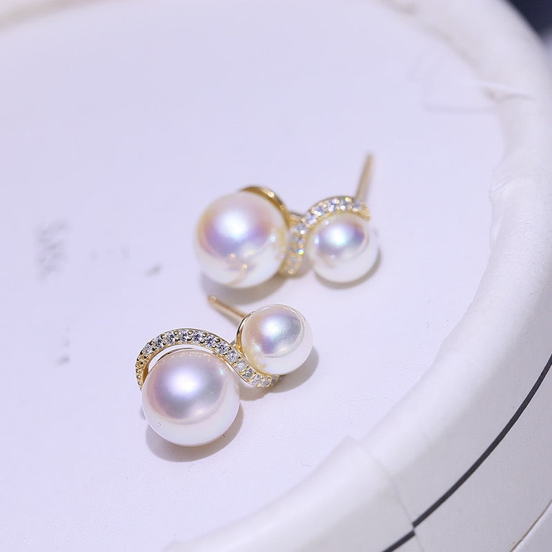 S Shape Double Pearl Earrings