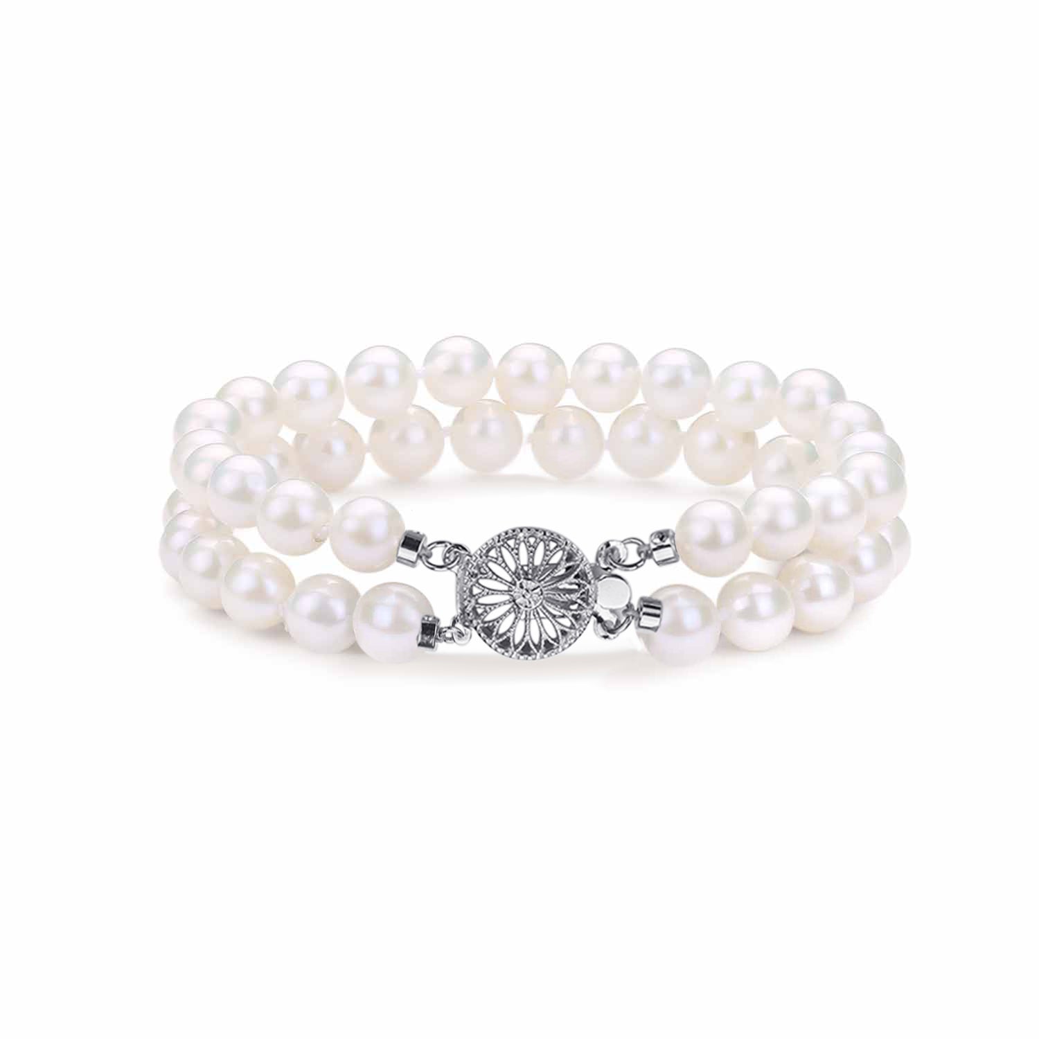 White Freshwater Double Pearl Bracelet, 7.5-8.0mm