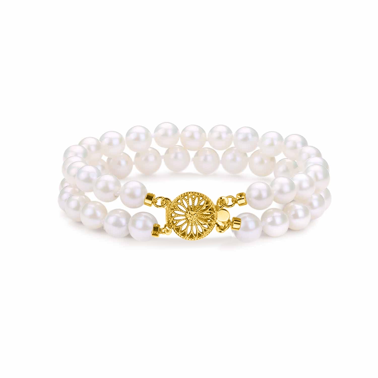 White Freshwater Double Pearl Bracelet, 7.5-8.0mm