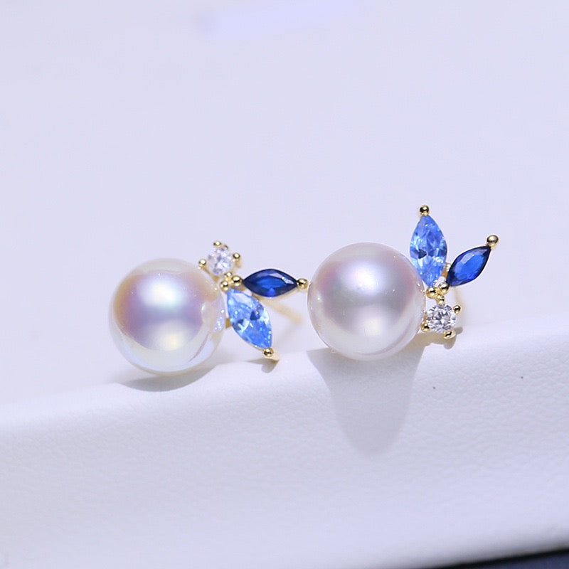8-9mm Blue Dainty Pearl Earrings