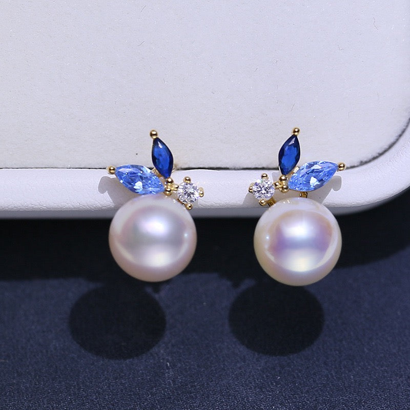8-9mm Blue Dainty Pearl Earrings