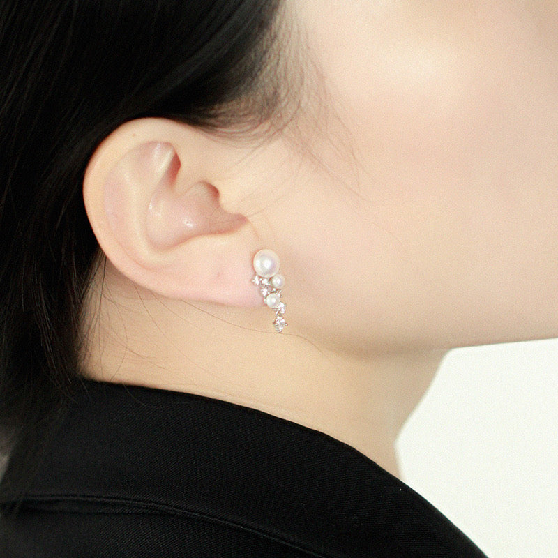 Bling Starry Sky Freshwater Pearl Drop Earrings