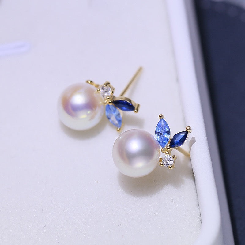 8-9mm Blue Dainty Pearl Earrings