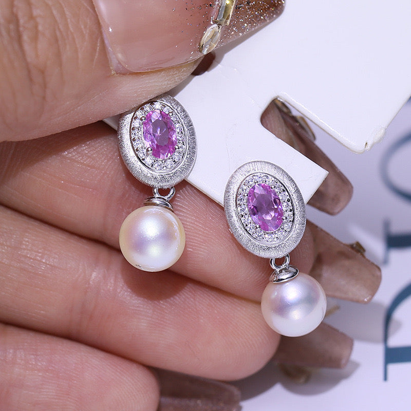 10-11mm Pink Cubic Zirconia Edison Pearl Earrings