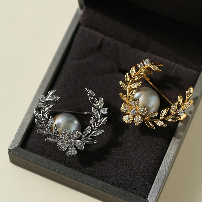 Grey Mabe Pearl Wheat Brooch