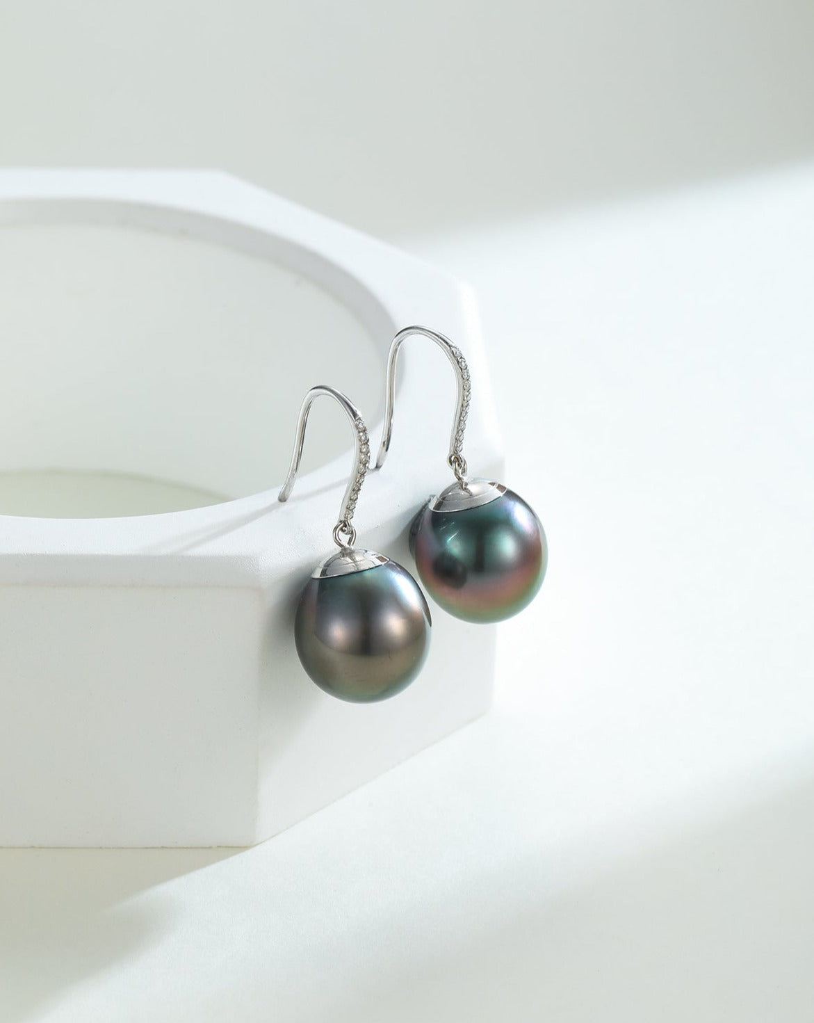 11-12 mm Tahitian Drop Pearl Earrings -18K White Gold