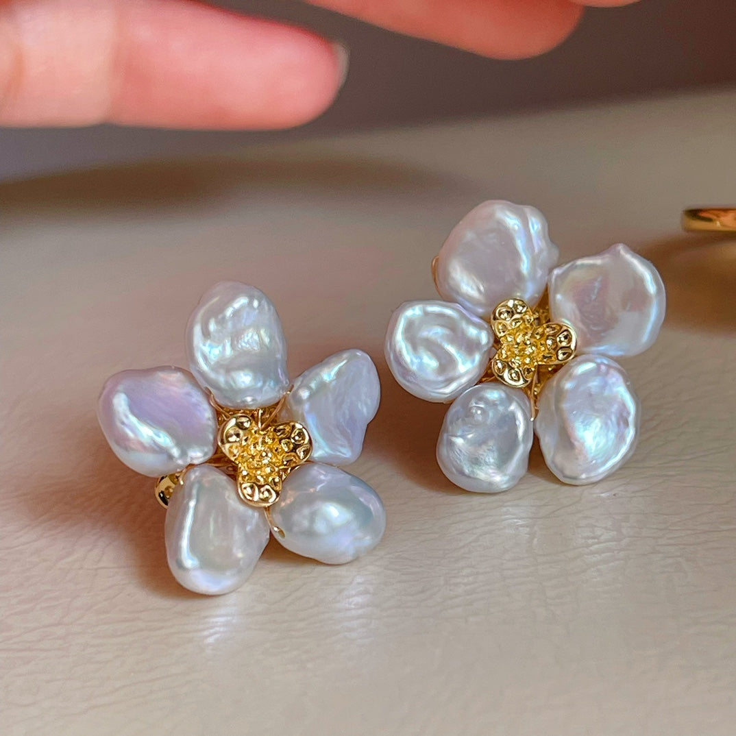 Keshi Pearl Flower Petal Earrings and Ring (Purchase Individually)