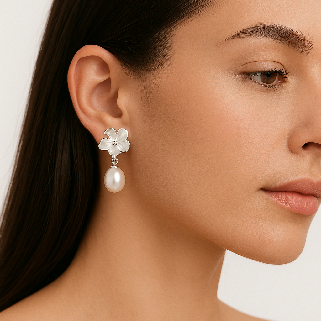 Magnolia Enamel Pearl Drop Earrings