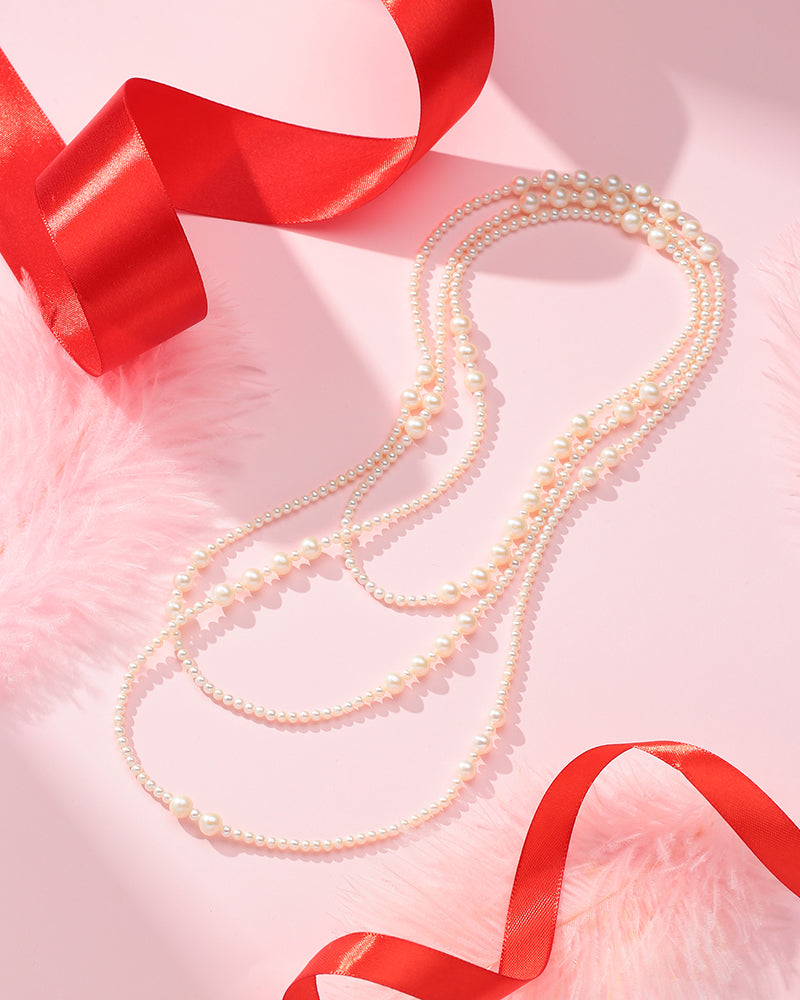 62" Large & Small White Freshwater Pearl Long Necklace