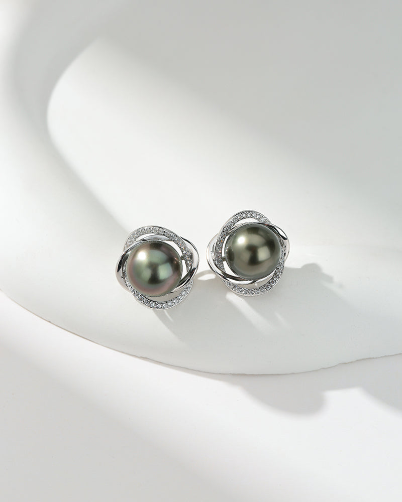 10-11mm Tahitian Pearl & Venus  Earrings