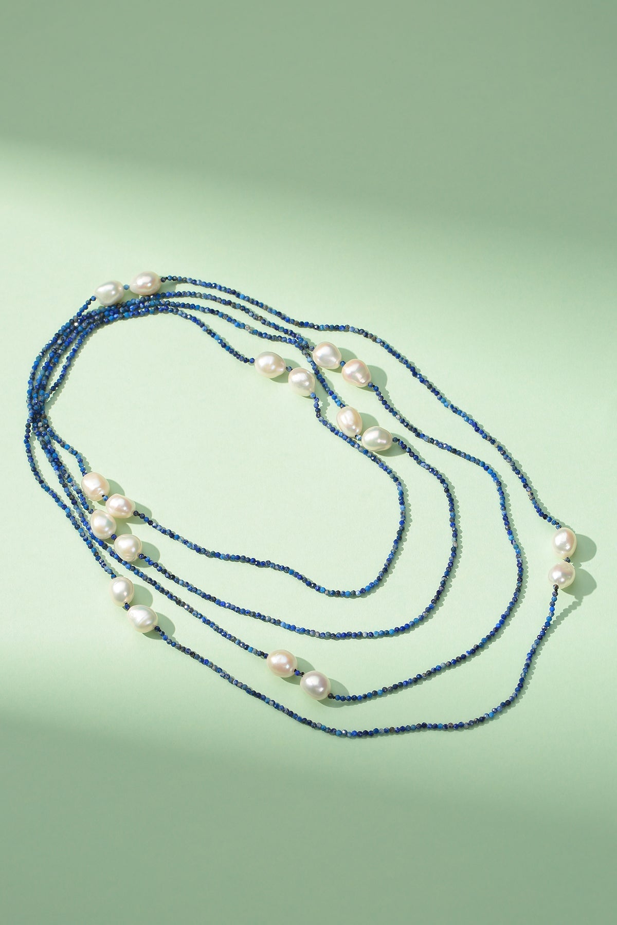 Blue Lapis Beaded Baroque Pearls Long Necklace